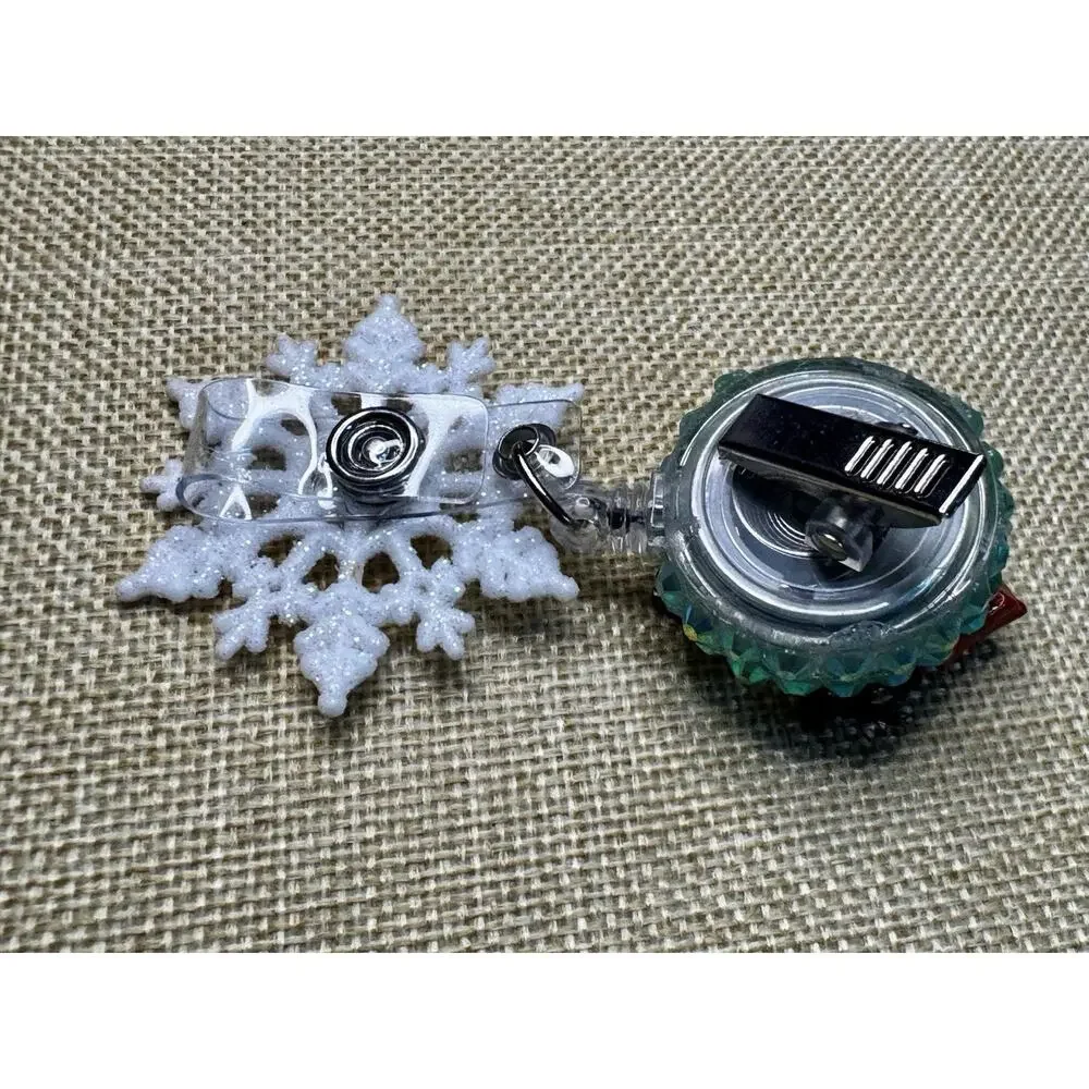 Christmas Deer and Bow Retractable Badge Reel ID Badge Holder Handmade